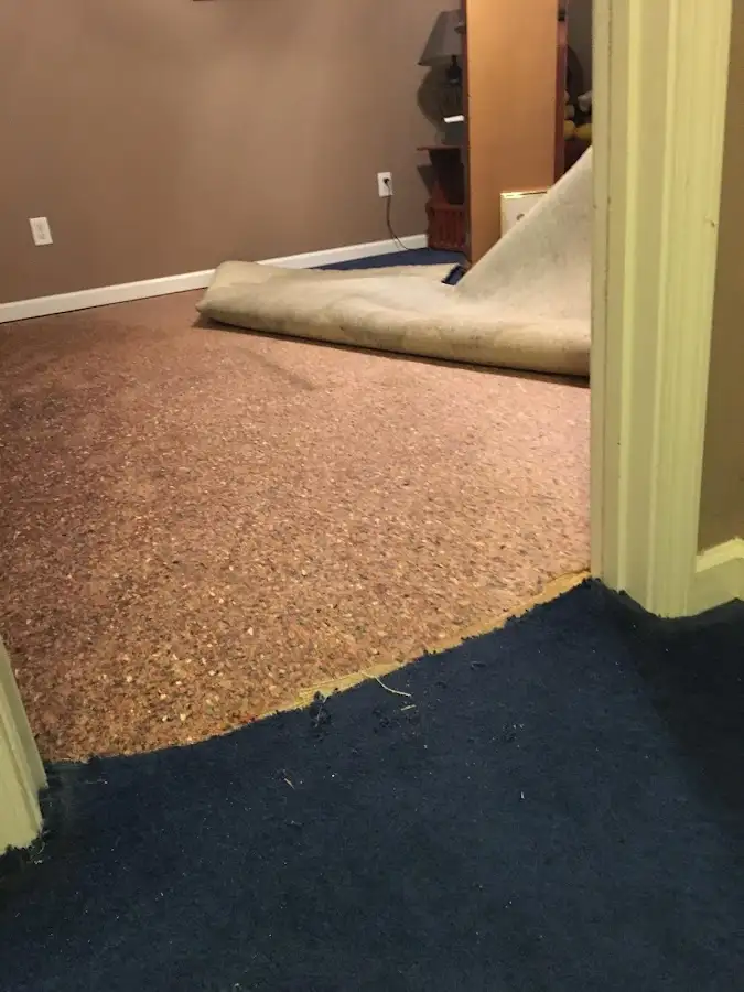 Carpet pad removal revealing water damage during Drying & Dehumidification in Hunters Creek