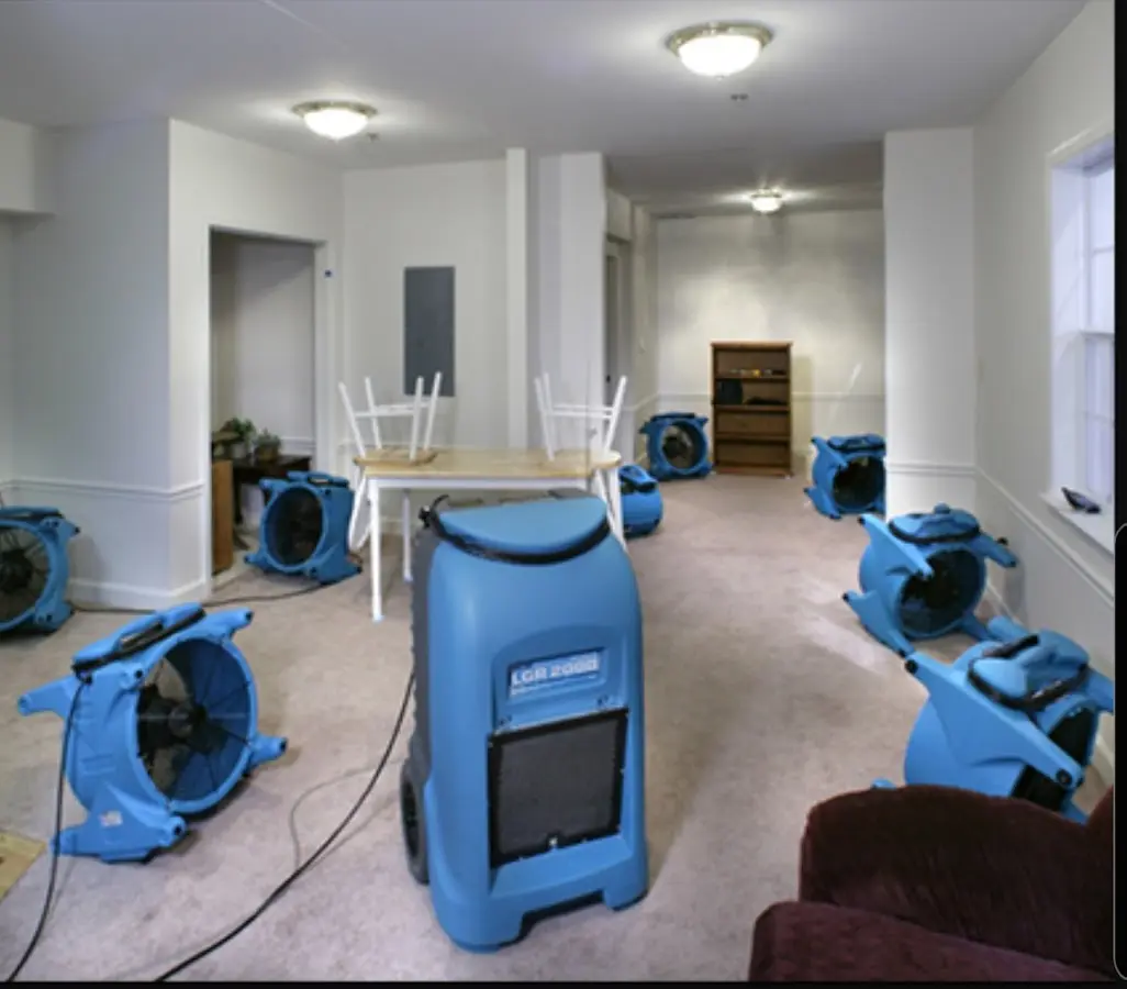 Air movers and dehumidifier setup for Water Damage Restoration in Hunters Creek