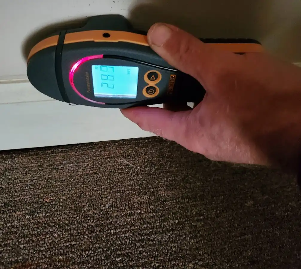 Moisture detection at baseboard during Storm Damage Restoration in Hunters Creek